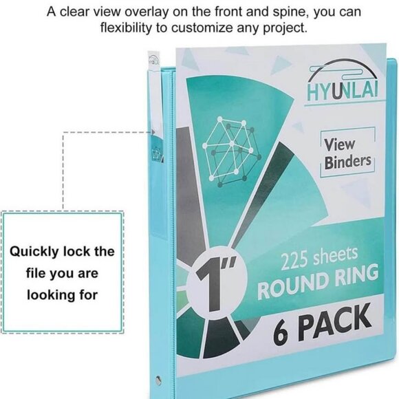 NEW (6 Pack) 1'' Round-Ring View Presentation View Binders, Holds Up to 8.5"11" - Picture 3 of 6